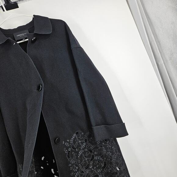 Lafayette 148 Overcoat Jacket Black Wool Cut Out Embroidered Button Front Size L - Picture 3 of 7